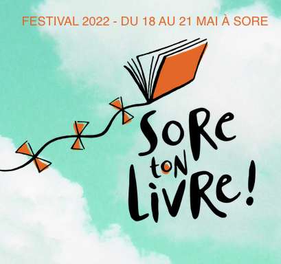 Affiche du festival avec un cerf-volant en forme de livre