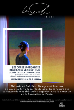 Affiche des Correspondances théâtrales avec l'actrice Carole Bouquet de dos
