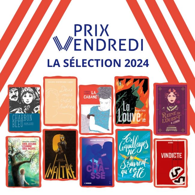 Les couvertures des dix titres sélectionnés pour le prix Vendredi