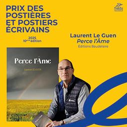 Visuel fond jaune avec photo de Laurent Le Guen et couverture de son livre