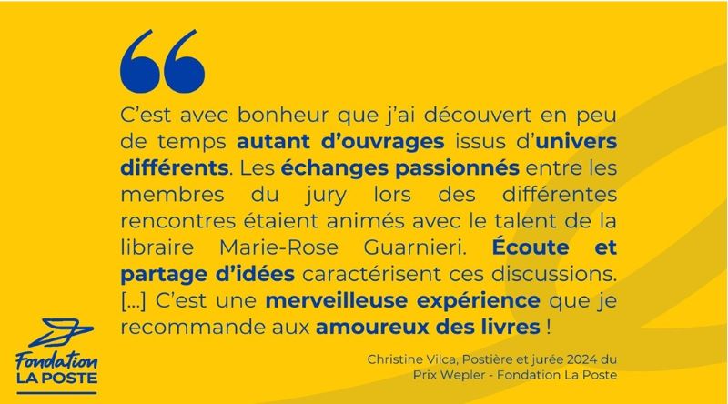 visuel jaune et texte bleu de Christine Vilca, jurée 2024