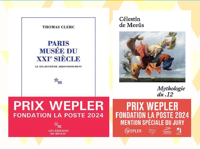 Couvertures des deux livres primés chacun avec bandeau rouge du prix