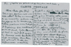 carte postale de Boris Vian adressée à son père en 1934