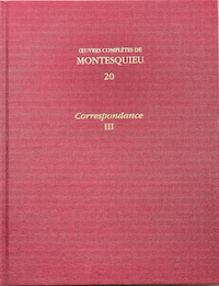 Couverturedu tome 20 de la Correspondance de Montesquieu (Lettres dorées sur fond rouge)