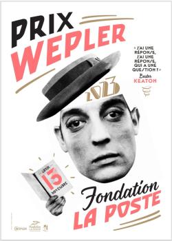 Affiche du prix Wepler Fondation La Poste 2023 avec tête de Buster Keaton