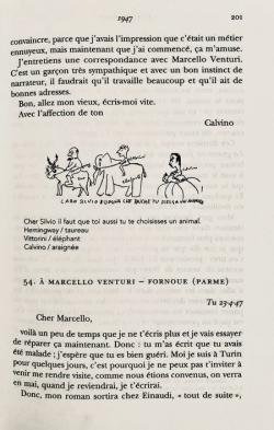 Page imprimée, texte de la lettre et dessins de Calvino