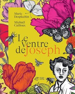 Couverture du livre avec illustration fleurs, papillons, visage, couleurs rose, jaune, orangé