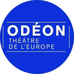 Cercle plein couleur bleue avec Odéon Théâtre de l'Europe en lettres blanches