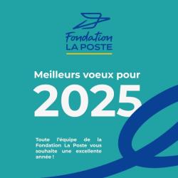 Visuel turquoise et bleu avec meilleurs voeux pour 2025