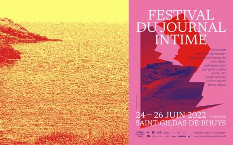 Visuel du festival du Journal intime : dessin falaise, mer et affiche