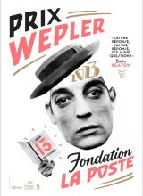 Affiche du prix Wepler Fondation La Poste 2023 avec tête de Buster Keaton