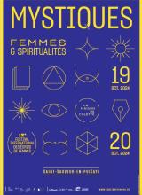 Affiche du festival, fond bleu, lettres et signes en jaune